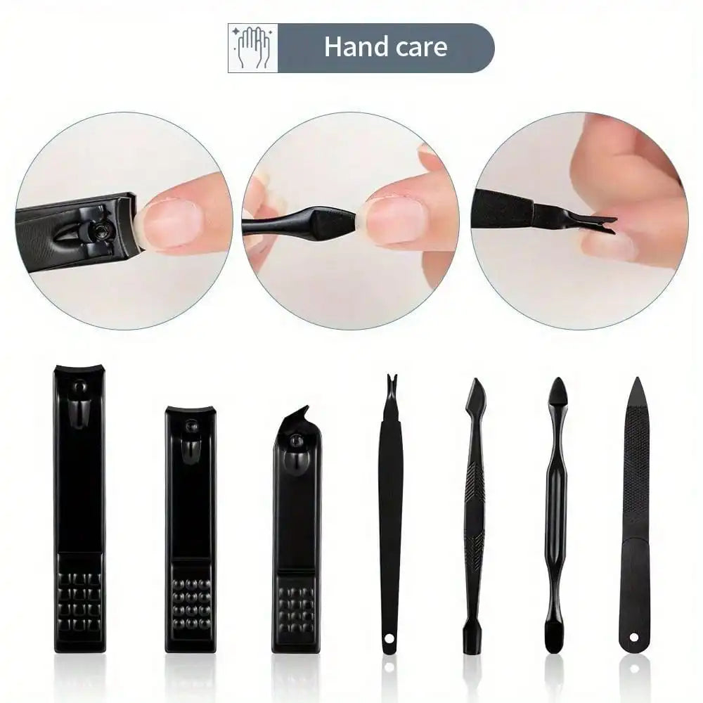 24pcs/18pcs/15pcs/10pcs/8pcs Black Stainless Steel Manicure Tools Set Including Nail Clippers And Cutters