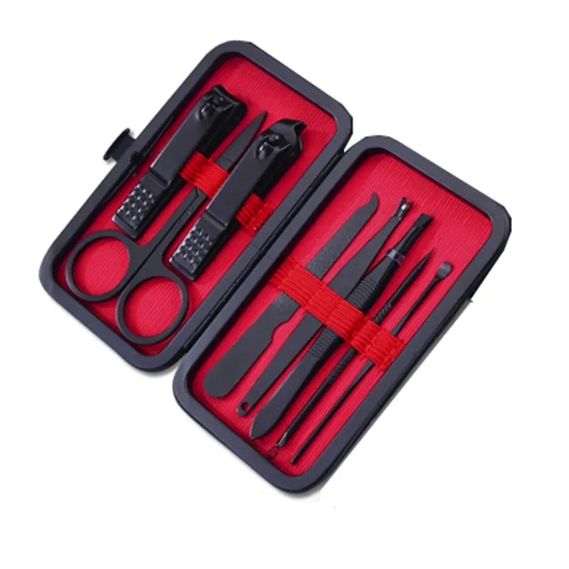 24pcs/18pcs/15pcs/10pcs/8pcs Black Stainless Steel Manicure Tools Set Including Nail Clippers And Cutters