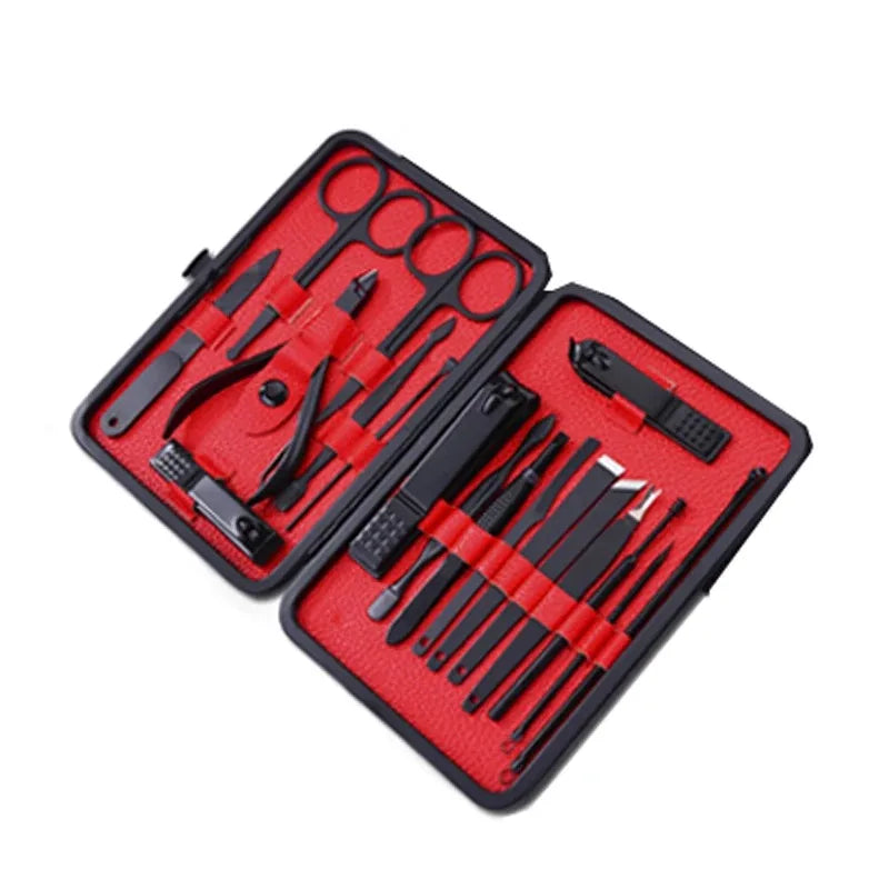 24pcs/18pcs/15pcs/10pcs/8pcs Black Stainless Steel Manicure Tools Set Including Nail Clippers And Cutters