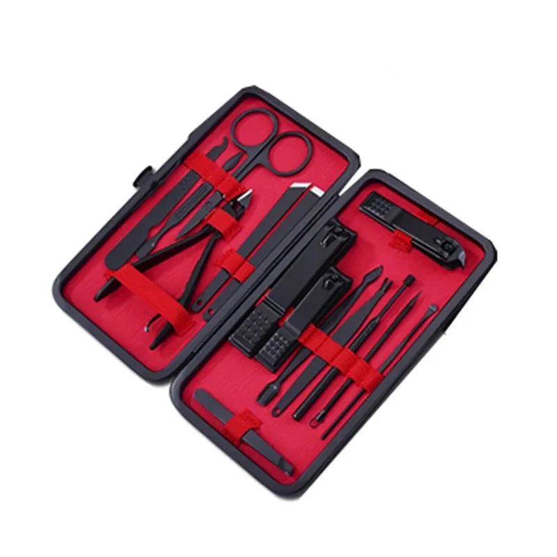 24pcs/18pcs/15pcs/10pcs/8pcs Black Stainless Steel Manicure Tools Set Including Nail Clippers And Cutters
