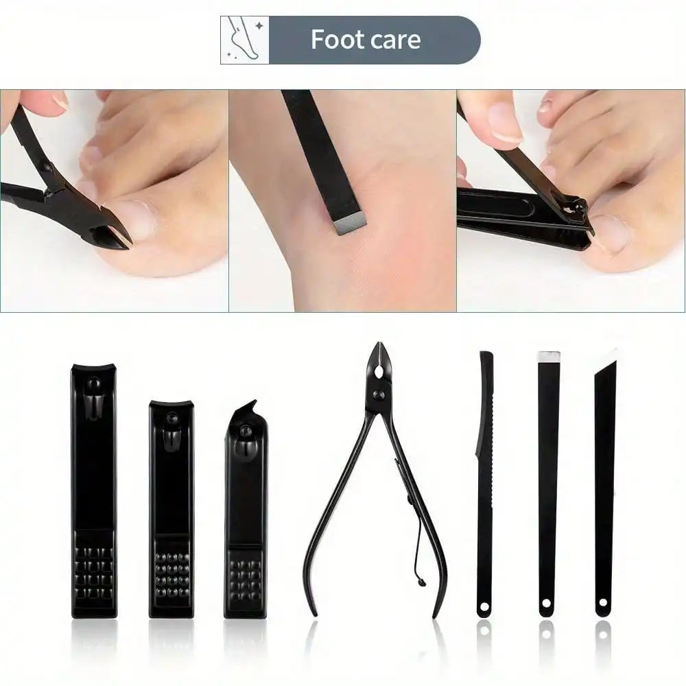 24pcs/18pcs/15pcs/10pcs/8pcs Black Stainless Steel Manicure Tools Set Including Nail Clippers And Cutters