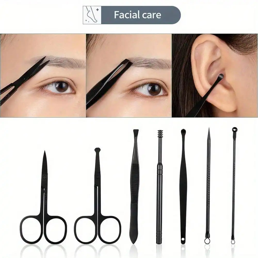 24pcs/18pcs/15pcs/10pcs/8pcs Black Stainless Steel Manicure Tools Set Including Nail Clippers And Cutters