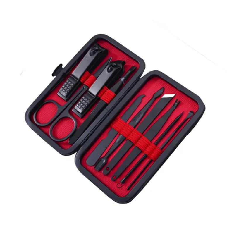 24pcs/18pcs/15pcs/10pcs/8pcs Black Stainless Steel Manicure Tools Set Including Nail Clippers And Cutters