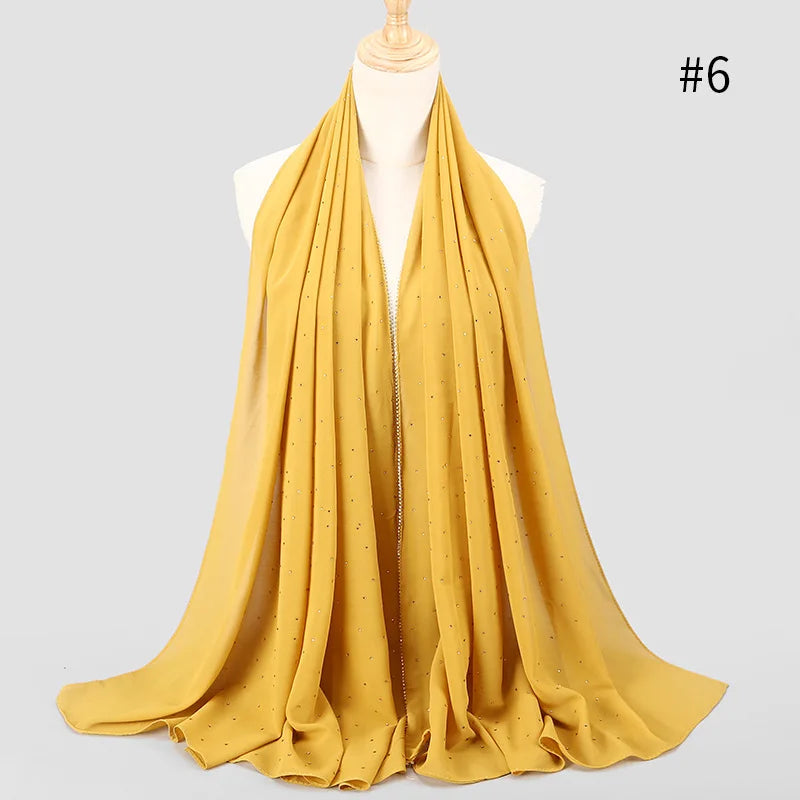 Luxury gold Chiffon Head Scarf solid Soft Long Muslim Scarves For Women Hijab musulman femme Shawl and Wrap foulard islamique