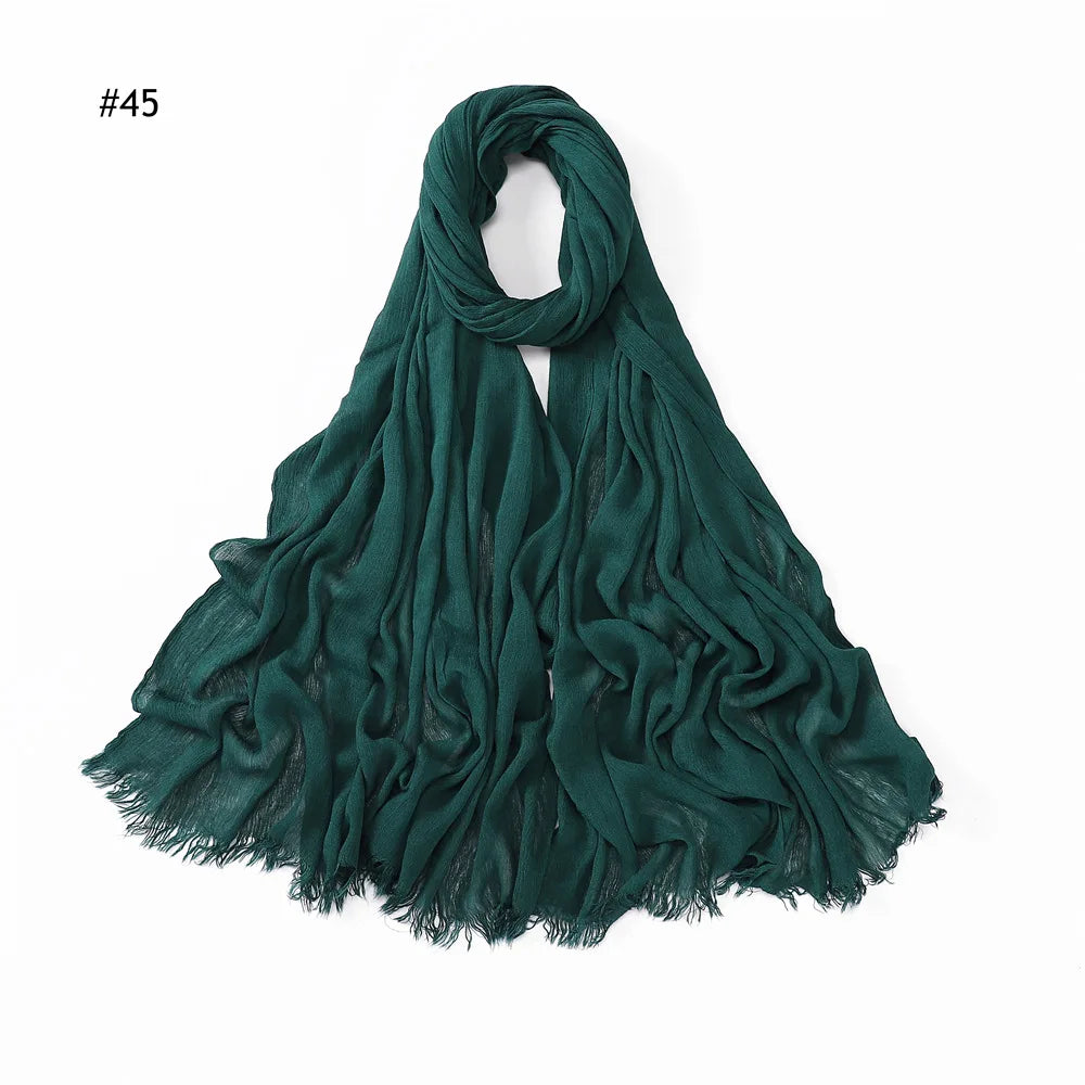 Women Muslim Crinkle Hijab Scarf Big Size Plain Shawls Femme Musulman Soft 100% Rayon Pleated Headscarf Islamic Hijab Headband