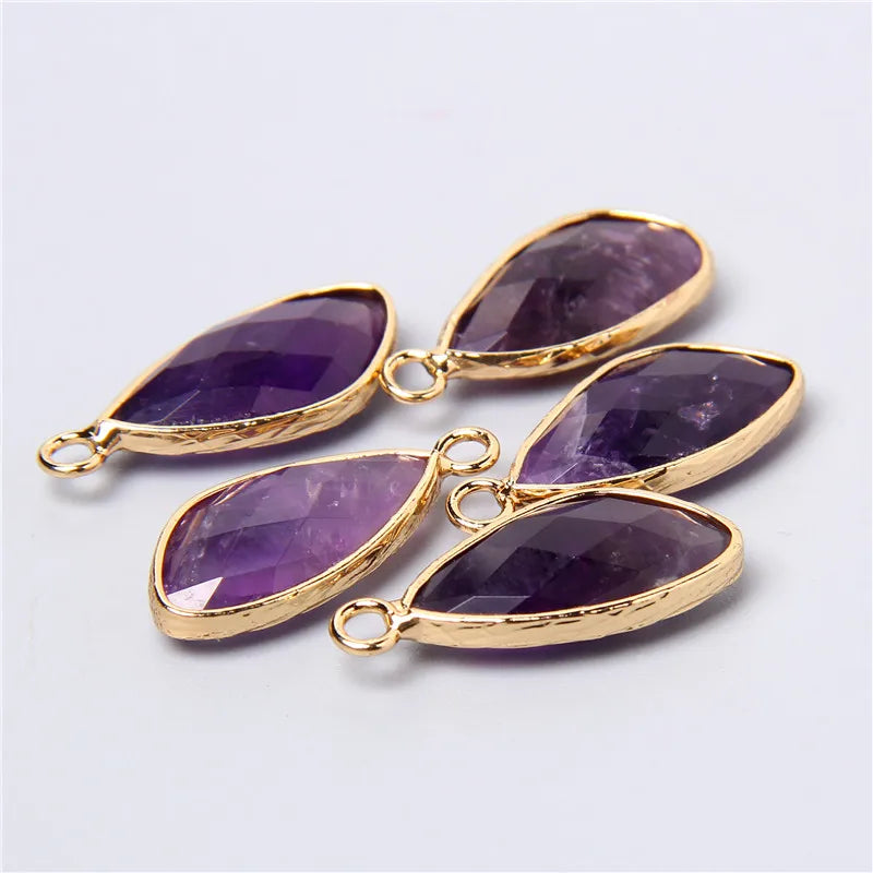 2pcs Natural Rose Clear Pink Quartz Labradorite Amethysts Stone Charm Pendant for Necklaces Earrings Jewelry Making Accessories