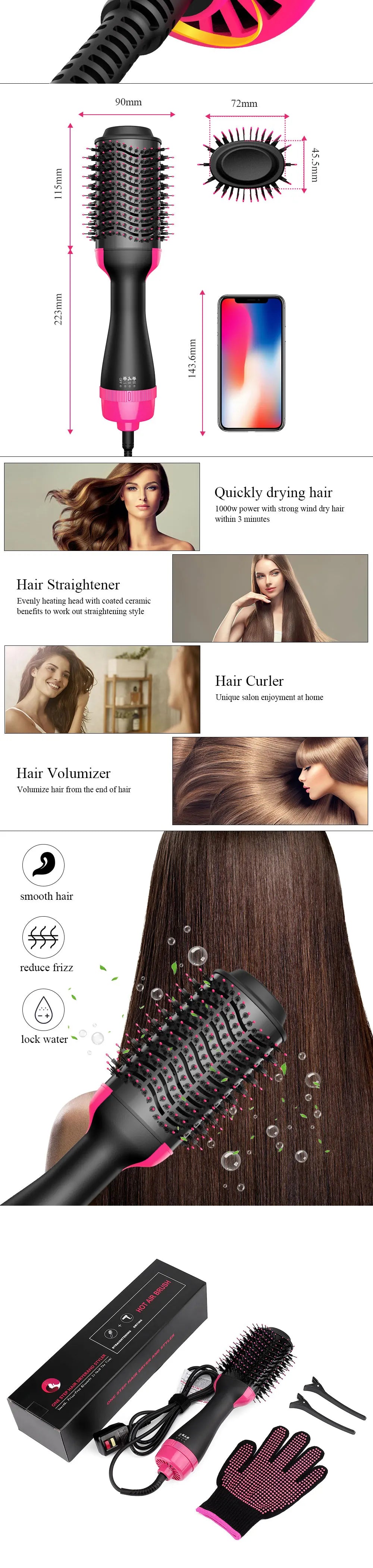 One-Step Volumizer Hair Dryer And Hot Air Brush 4 In 1 Hair Dryer Brush Blow Dryer Brush In One Ceramic Coating Hot Air Brush