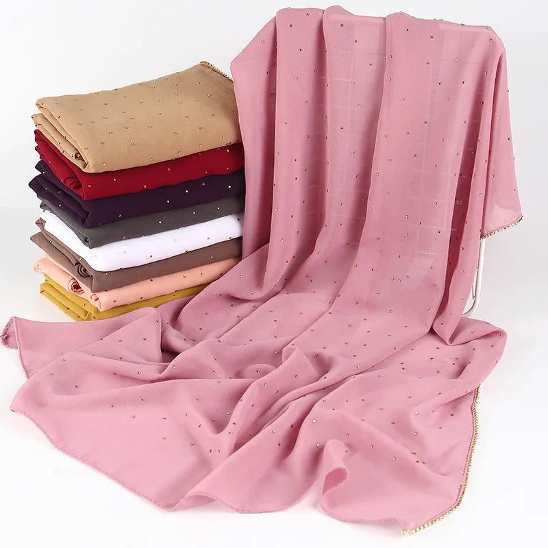 Luxury gold Chiffon Head Scarf solid Soft Long Muslim Scarves For Women Hijab musulman femme Shawl and Wrap foulard islamique