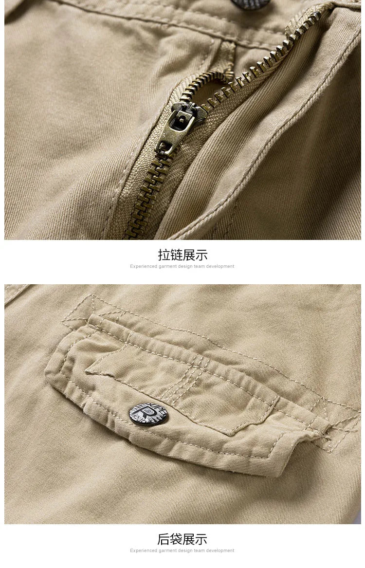 2024 Summer Men's Baggy Multi Pocket Military Cargo Shorts Male Cotton Khaki Mens Tactical Shorts Short Pants 30-38 No Belt