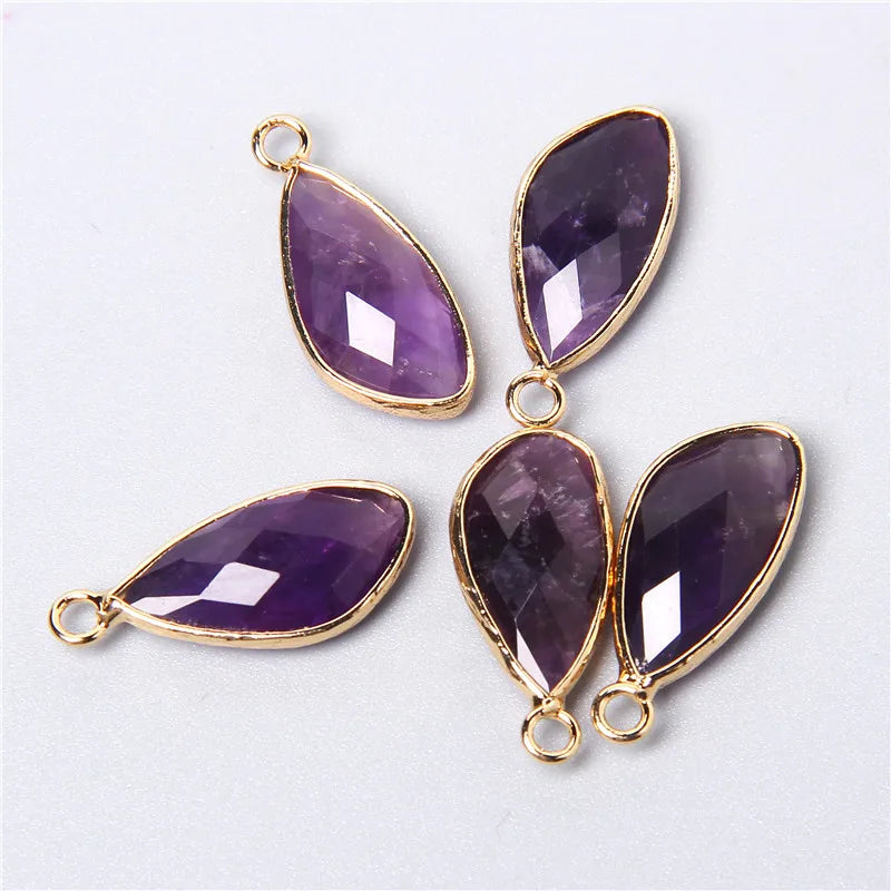 2pcs Natural Rose Clear Pink Quartz Labradorite Amethysts Stone Charm Pendant for Necklaces Earrings Jewelry Making Accessories