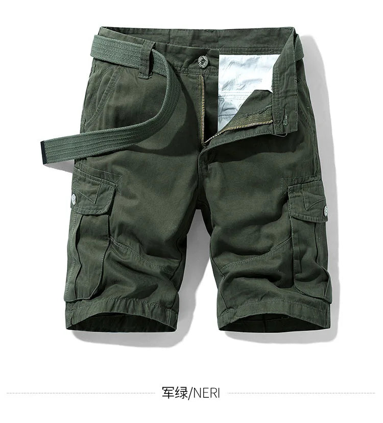 2024 Summer Men's Baggy Multi Pocket Military Cargo Shorts Male Cotton Khaki Mens Tactical Shorts Short Pants 30-38 No Belt