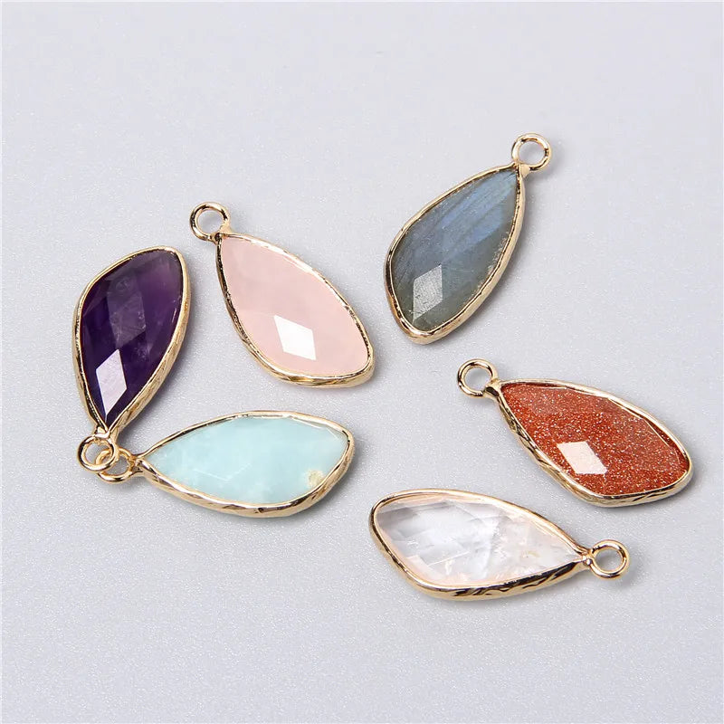 2pcs Natural Rose Clear Pink Quartz Labradorite Amethysts Stone Charm Pendant for Necklaces Earrings Jewelry Making Accessories