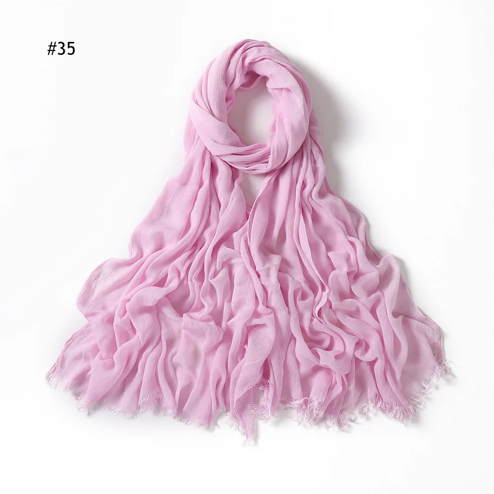 Women Muslim Crinkle Hijab Scarf Big Size Plain Shawls Femme Musulman Soft 100% Rayon Pleated Headscarf Islamic Hijab Headband