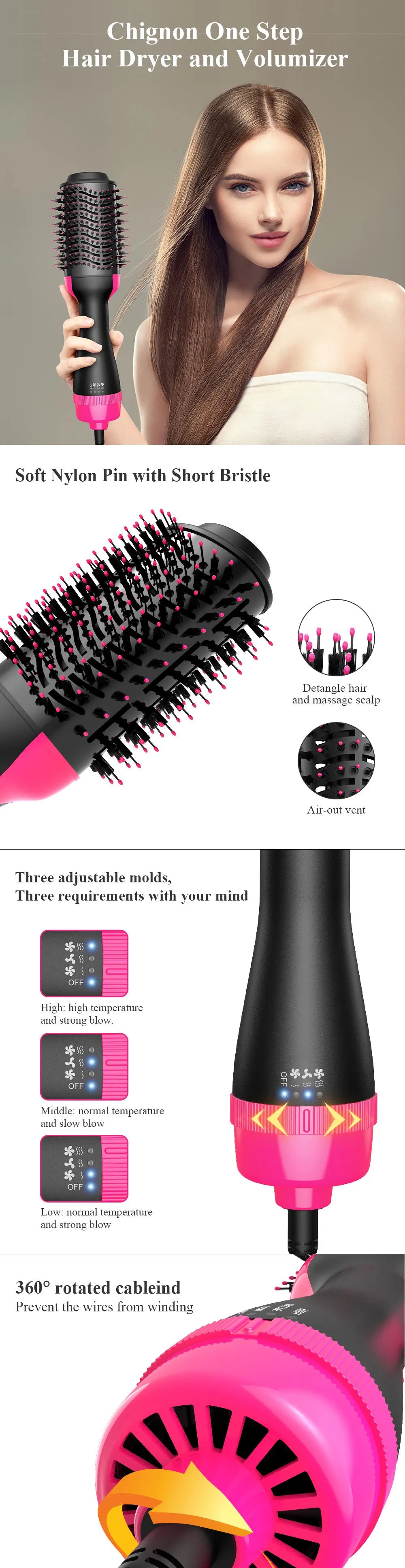 One-Step Volumizer Hair Dryer And Hot Air Brush 4 In 1 Hair Dryer Brush Blow Dryer Brush In One Ceramic Coating Hot Air Brush