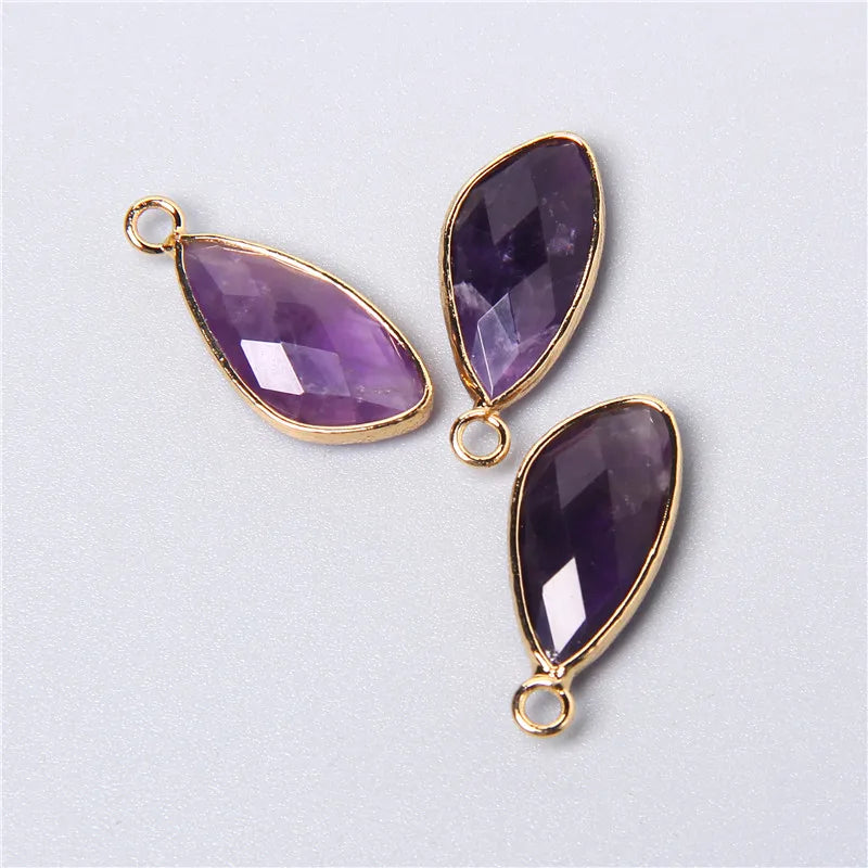 2pcs Natural Rose Clear Pink Quartz Labradorite Amethysts Stone Charm Pendant for Necklaces Earrings Jewelry Making Accessories