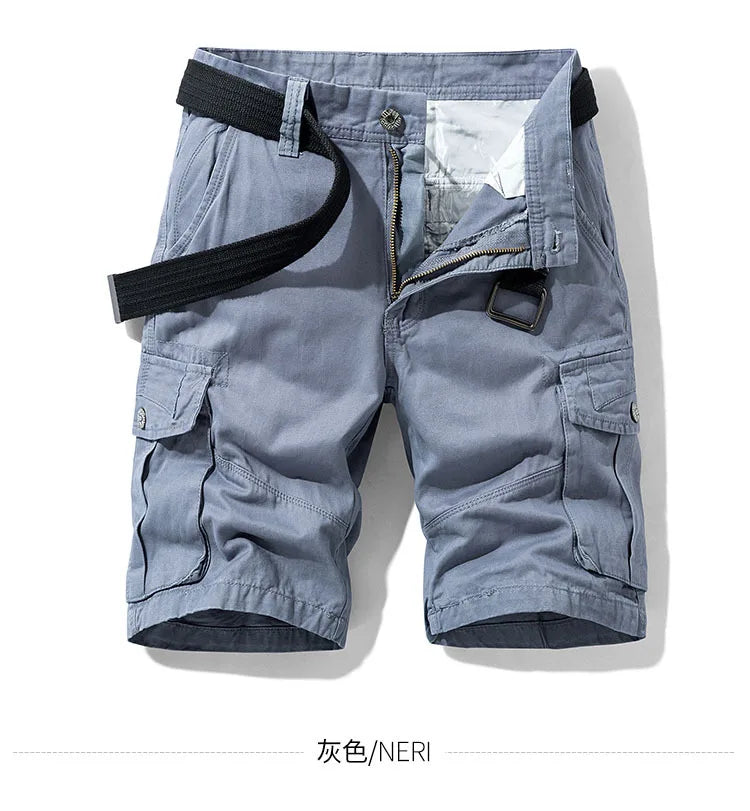 2024 Summer Men's Baggy Multi Pocket Military Cargo Shorts Male Cotton Khaki Mens Tactical Shorts Short Pants 30-38 No Belt