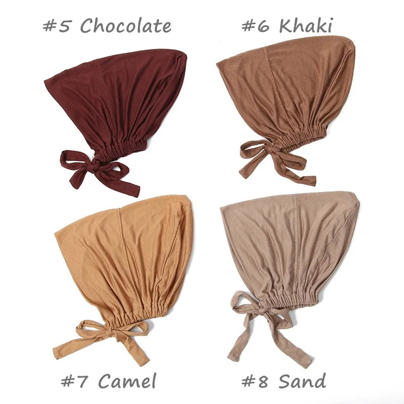 Inner Tie Back Hijab Cap Modal Turban Hat Inner Hijab Caps Islamic Underscarf Bonnet India Hat Female Headwrap Turbante Mujer
