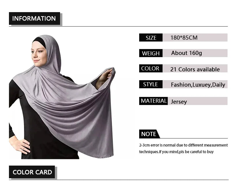 Muslim Jersey Hijab Scarf Women Double Loop Instant Scarf Femme Musulman Islamic Headscarf Cotton Shawl Wrap Bandana 180*85cm