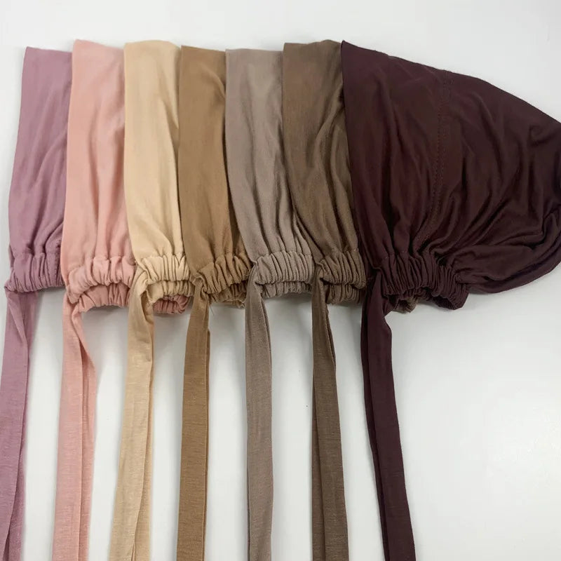 Inner Tie Back Hijab Cap Modal Turban Hat Inner Hijab Caps Islamic Underscarf Bonnet India Hat Female Headwrap Turbante Mujer