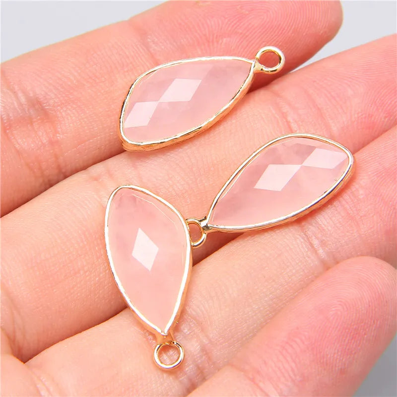 2pcs Natural Rose Clear Pink Quartz Labradorite Amethysts Stone Charm Pendant for Necklaces Earrings Jewelry Making Accessories
