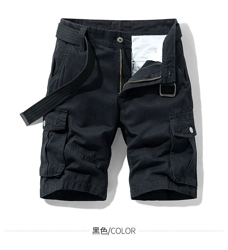 2024 Summer Men's Baggy Multi Pocket Military Cargo Shorts Male Cotton Khaki Mens Tactical Shorts Short Pants 30-38 No Belt