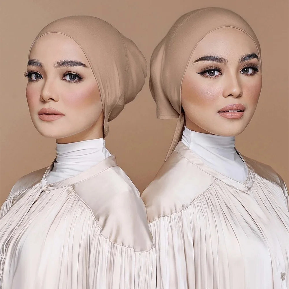 Inner Tie Back Hijab Cap Modal Turban Hat Inner Hijab Caps Islamic Underscarf Bonnet India Hat Female Headwrap Turbante Mujer