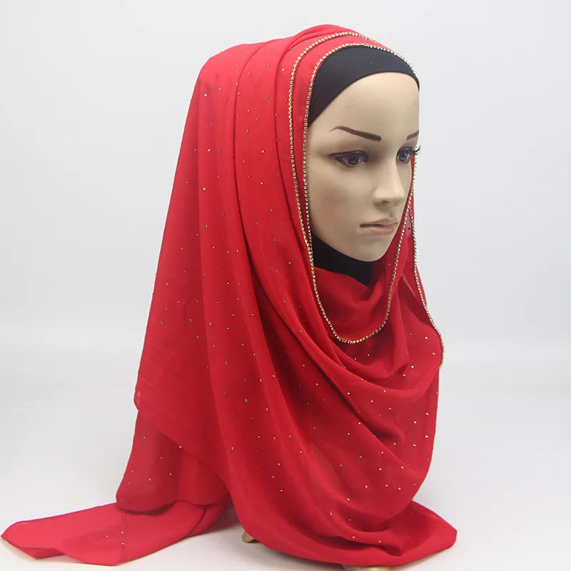Luxury gold Chiffon Head Scarf solid Soft Long Muslim Scarves For Women Hijab musulman femme Shawl and Wrap foulard islamique