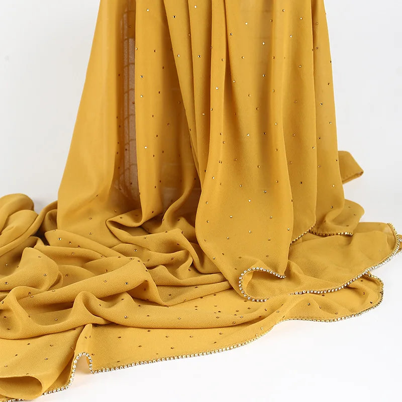 Luxury gold Chiffon Head Scarf solid Soft Long Muslim Scarves For Women Hijab musulman femme Shawl and Wrap foulard islamique