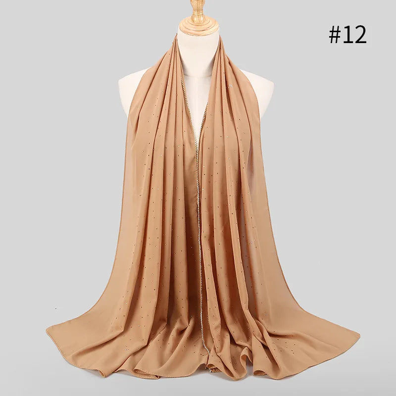 Luxury gold Chiffon Head Scarf solid Soft Long Muslim Scarves For Women Hijab musulman femme Shawl and Wrap foulard islamique