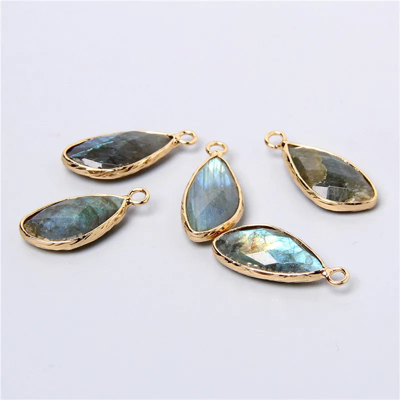 2pcs Natural Rose Clear Pink Quartz Labradorite Amethysts Stone Charm Pendant for Necklaces Earrings Jewelry Making Accessories