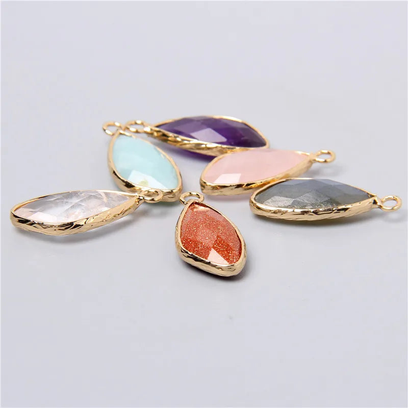 2pcs Natural Rose Clear Pink Quartz Labradorite Amethysts Stone Charm Pendant for Necklaces Earrings Jewelry Making Accessories