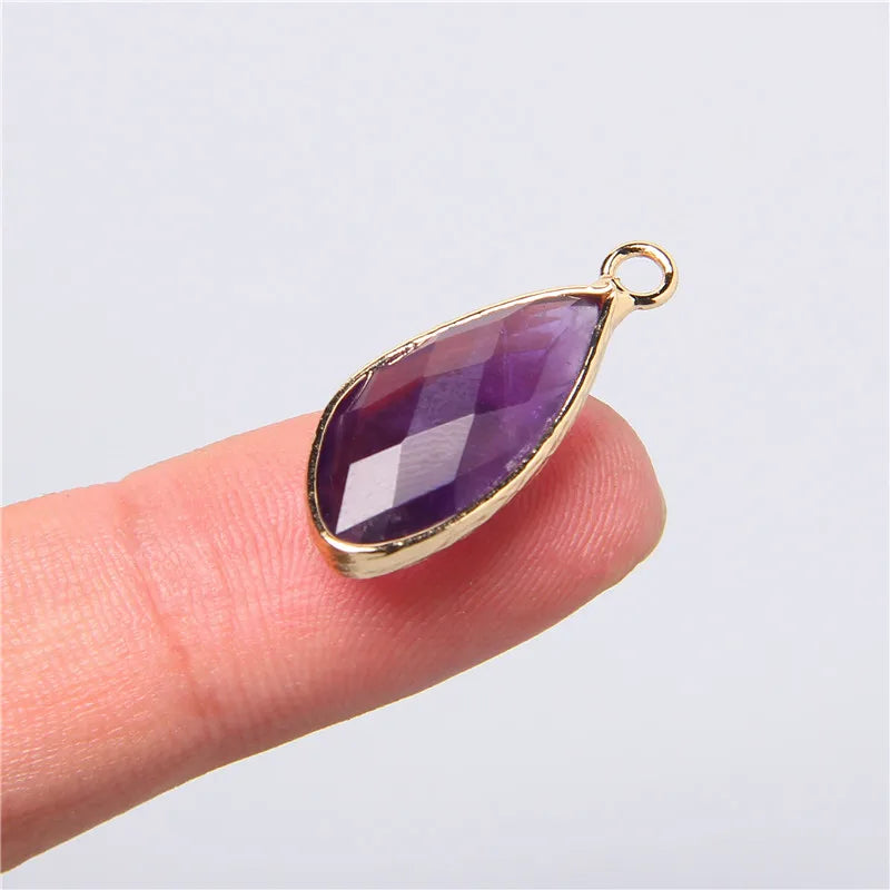 2pcs Natural Rose Clear Pink Quartz Labradorite Amethysts Stone Charm Pendant for Necklaces Earrings Jewelry Making Accessories