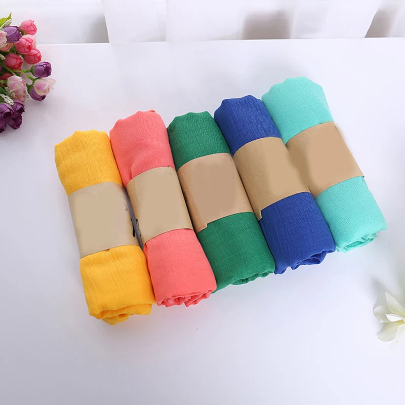 Soft Cotton Linen Scarf Women Muslim Crinkle Hijab Scarf Solid Color Islamic Head Shawls and Wraps Female Headscarf Headwear
