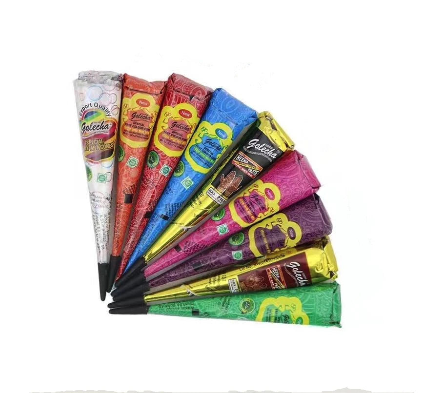 12Pcs Henna Tattoo Paste Black White Brown Red Henna Cones Indian For Temporary Tattoo Sticker Body Paint Art Cream Cone