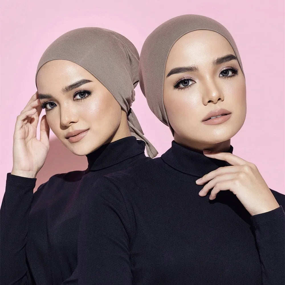 Inner Tie Back Hijab Cap Modal Turban Hat Inner Hijab Caps Islamic Underscarf Bonnet India Hat Female Headwrap Turbante Mujer
