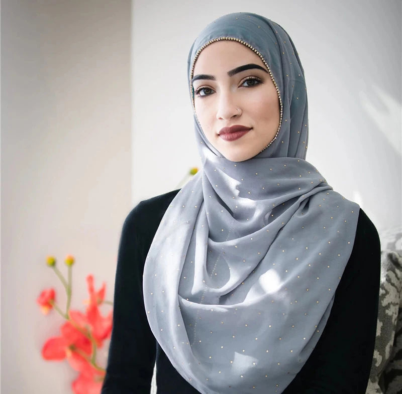 Luxury gold Chiffon Head Scarf solid Soft Long Muslim Scarves For Women Hijab musulman femme Shawl and Wrap foulard islamique