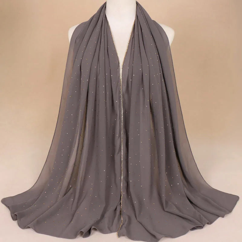 Luxury gold Chiffon Head Scarf solid Soft Long Muslim Scarves For Women Hijab musulman femme Shawl and Wrap foulard islamique