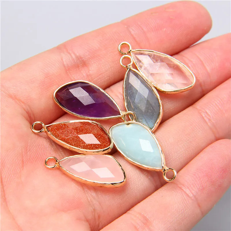 2pcs Natural Rose Clear Pink Quartz Labradorite Amethysts Stone Charm Pendant for Necklaces Earrings Jewelry Making Accessories