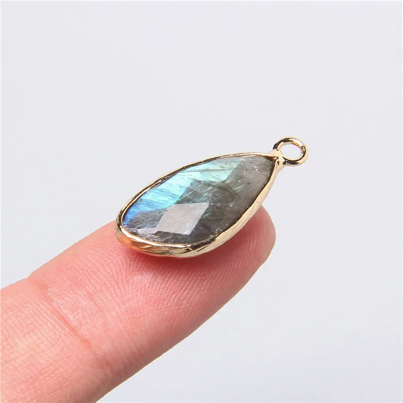 2pcs Natural Rose Clear Pink Quartz Labradorite Amethysts Stone Charm Pendant for Necklaces Earrings Jewelry Making Accessories