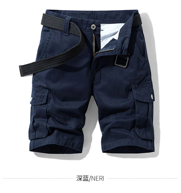 2024 Summer Men's Baggy Multi Pocket Military Cargo Shorts Male Cotton Khaki Mens Tactical Shorts Short Pants 30-38 No Belt