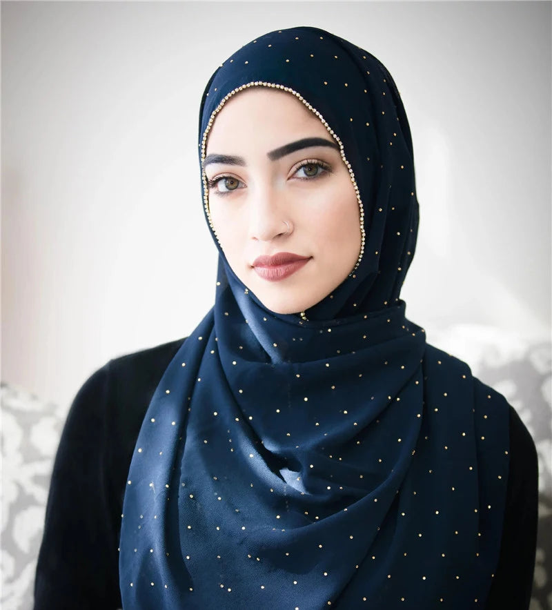 Luxury gold Chiffon Head Scarf solid Soft Long Muslim Scarves For Women Hijab musulman femme Shawl and Wrap foulard islamique