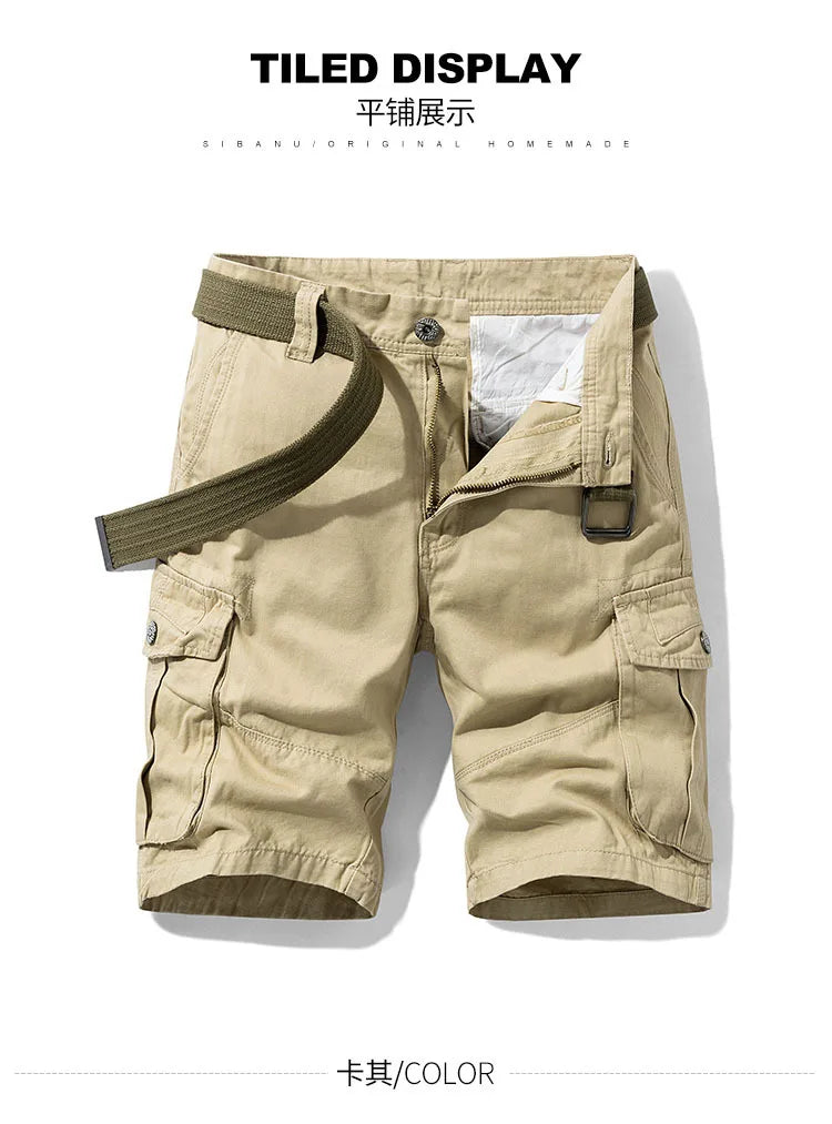2024 Summer Men's Baggy Multi Pocket Military Cargo Shorts Male Cotton Khaki Mens Tactical Shorts Short Pants 30-38 No Belt