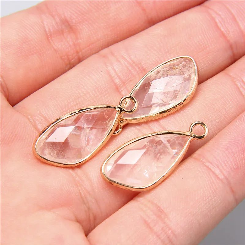 2pcs Natural Rose Clear Pink Quartz Labradorite Amethysts Stone Charm Pendant for Necklaces Earrings Jewelry Making Accessories