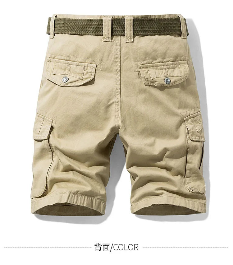 2024 Summer Men's Baggy Multi Pocket Military Cargo Shorts Male Cotton Khaki Mens Tactical Shorts Short Pants 30-38 No Belt