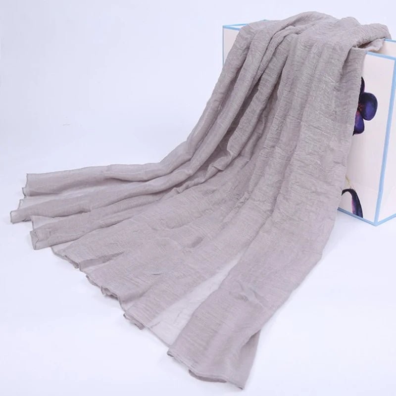 Soft Cotton Linen Scarf Women Muslim Crinkle Hijab Scarf Solid Color Islamic Head Shawls and Wraps Female Headscarf Headwear