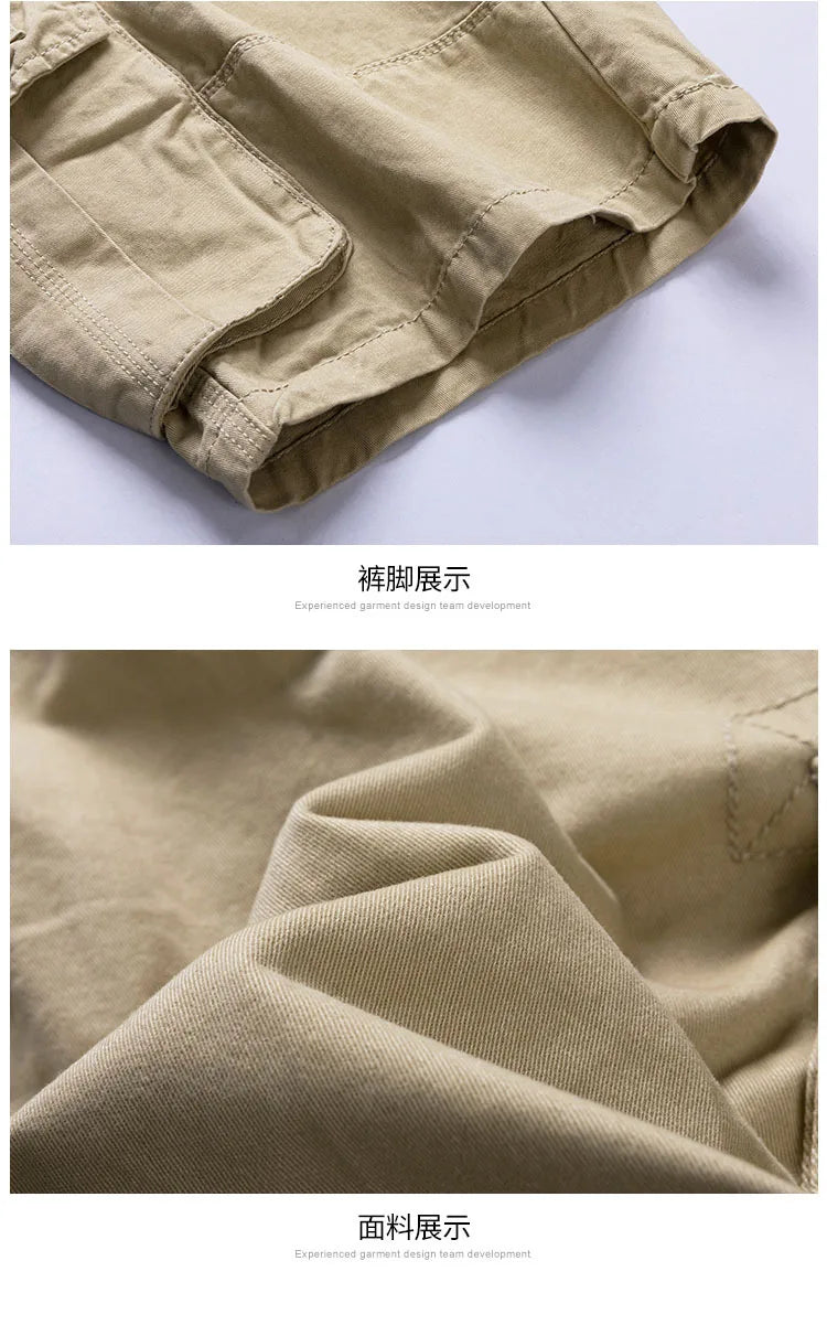2024 Summer Men's Baggy Multi Pocket Military Cargo Shorts Male Cotton Khaki Mens Tactical Shorts Short Pants 30-38 No Belt