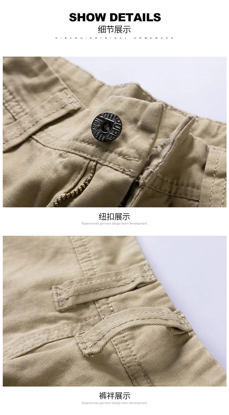 2024 Summer Men's Baggy Multi Pocket Military Cargo Shorts Male Cotton Khaki Mens Tactical Shorts Short Pants 30-38 No Belt
