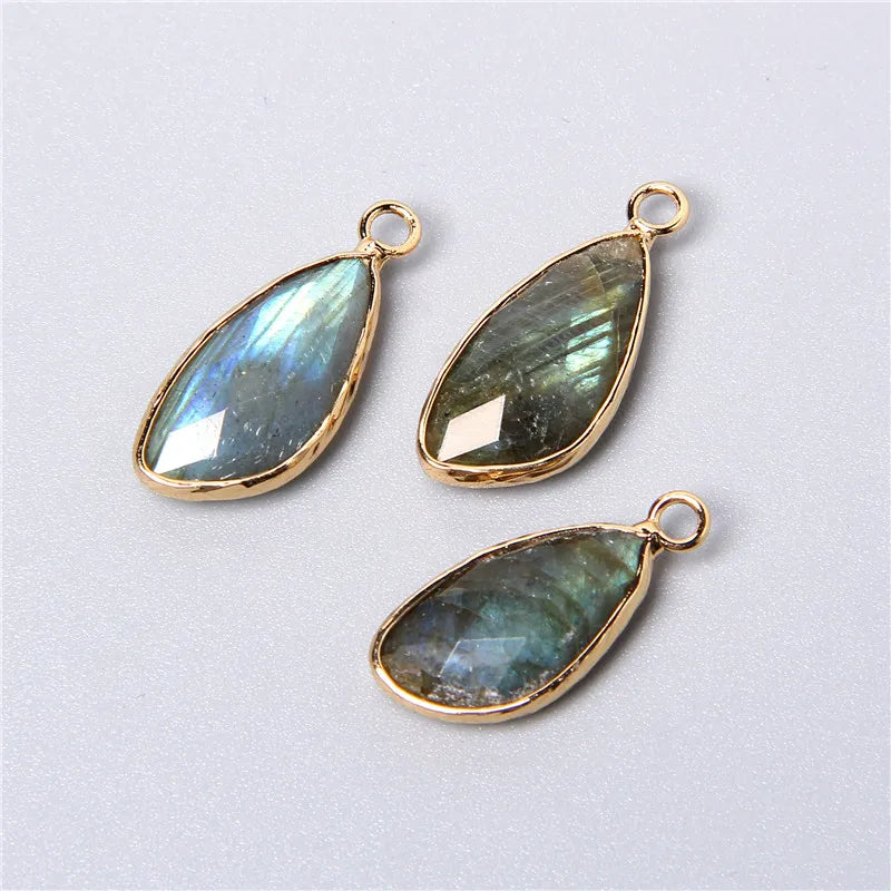 2pcs Natural Rose Clear Pink Quartz Labradorite Amethysts Stone Charm Pendant for Necklaces Earrings Jewelry Making Accessories