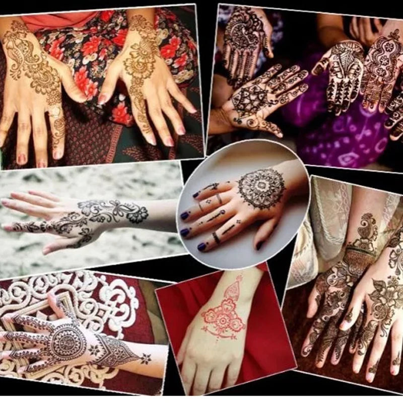 12Pcs Henna Tattoo Paste Black White Brown Red Henna Cones Indian For Temporary Tattoo Sticker Body Paint Art Cream Cone