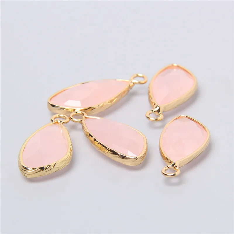2pcs Natural Rose Clear Pink Quartz Labradorite Amethysts Stone Charm Pendant for Necklaces Earrings Jewelry Making Accessories